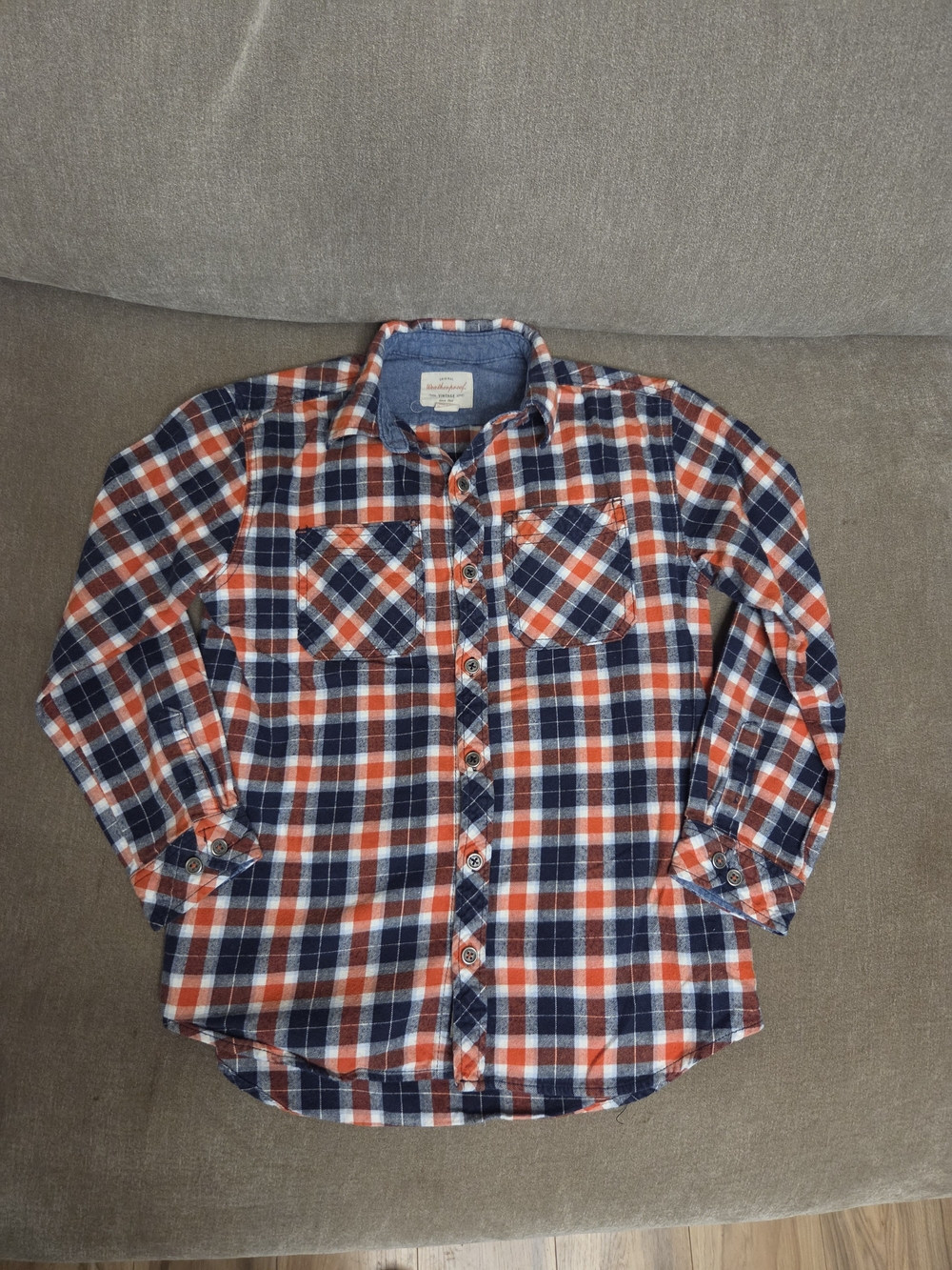 Boys Weatherproof Orange and Navy Plaid Flannel Shirt, Size 14